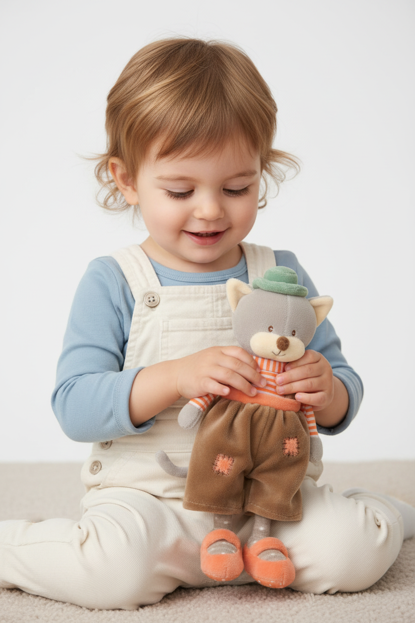 Peluche baby Rémi  Bukowski Design en situation – doudou bébé doux et rassurant, idéal comme cadeau de naissance – Tawus