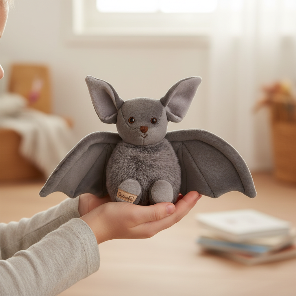 Peluche balthazar chauve souris  Bukowski Design en situation – doudou bébé doux et rassurant, idéal comme cadeau de naissance – Tawus