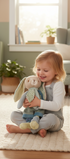Peluche lapin Benji  Bukowski Design en situation – doudou bébé doux et rassurant, idéal comme cadeau de naissance – Tawus
