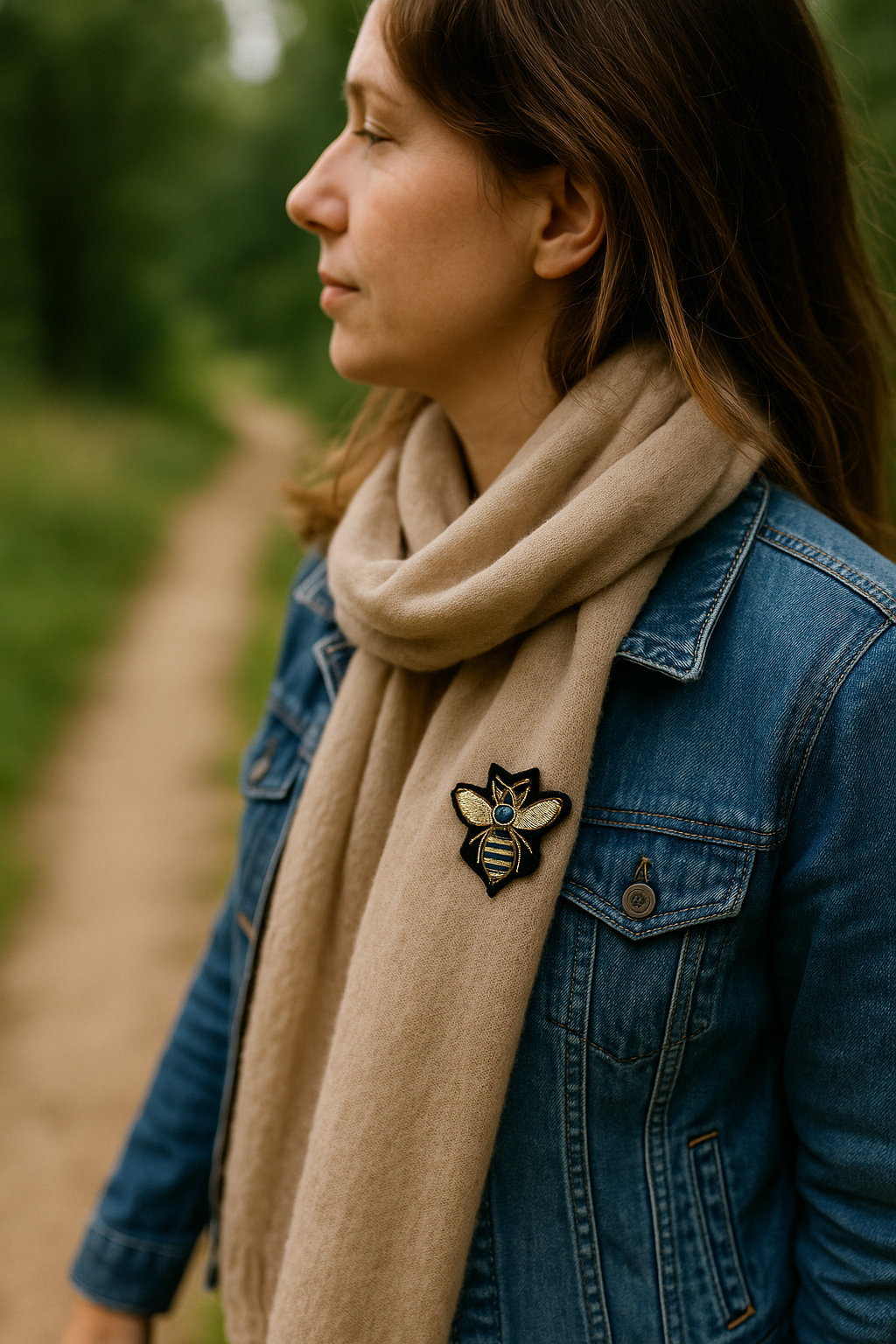 Broche abeille brodée à la main portée – accessoire mode abeille nature pollinisateur artisanal unique cadeau original – Tawus
