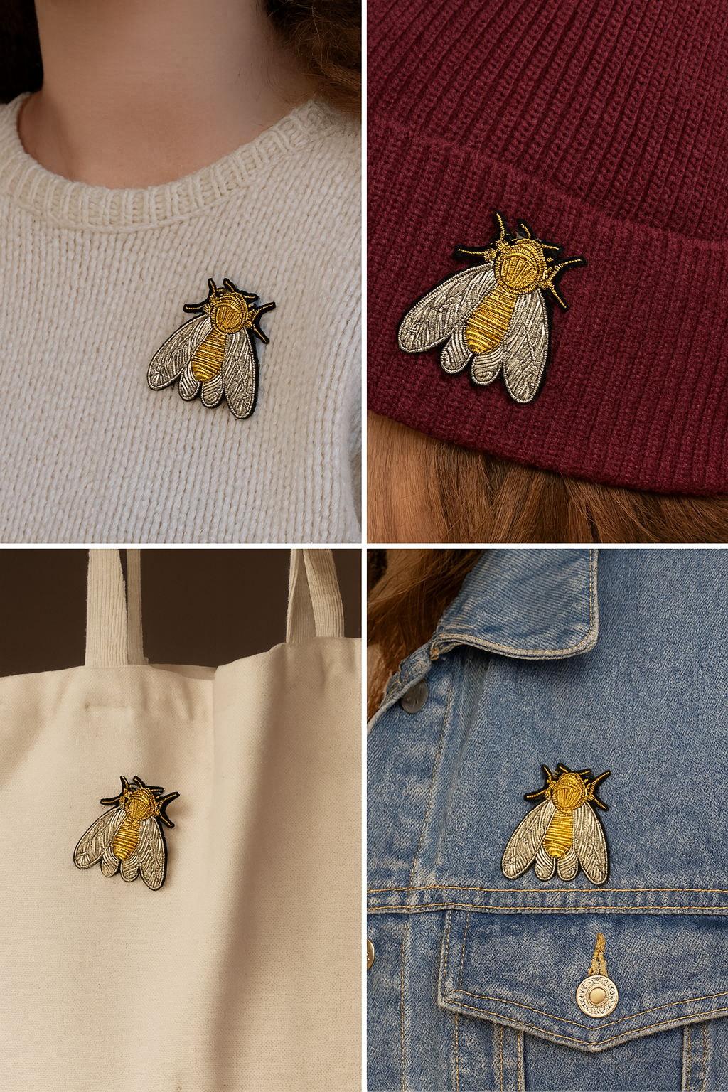 Broche cigale brodée à la main portée – accessoire mode cigale Provence Sud France été insecte artisanal unique cadeau original – Tawus
