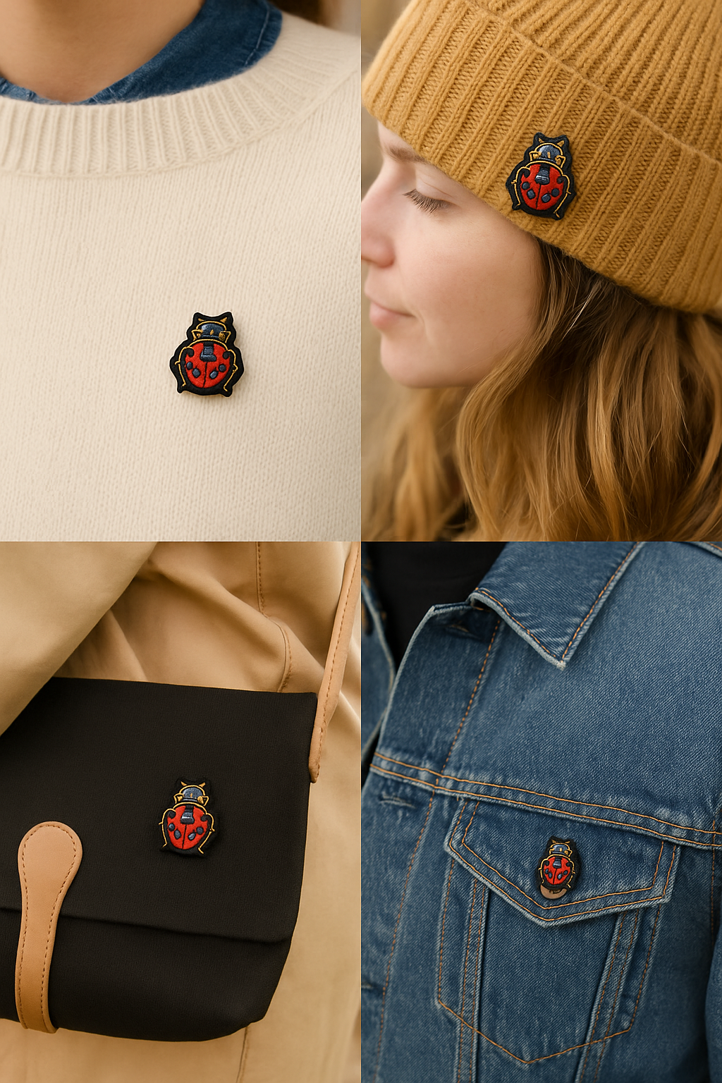Broche coccinelle brodée à la main portée – accessoire mode coccinelle porte-bonheur nature printemps artisanal unique – Tawus

