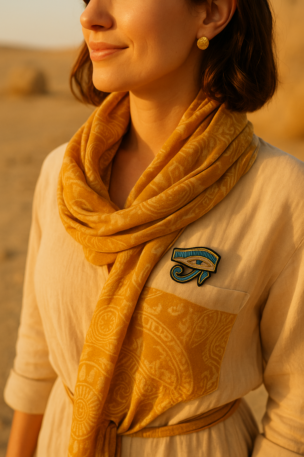 Broche Œil du Pharaon brodée à la main portée – accessoire mode Oudjat Horus Égypte antique artisanal unique – Tawus