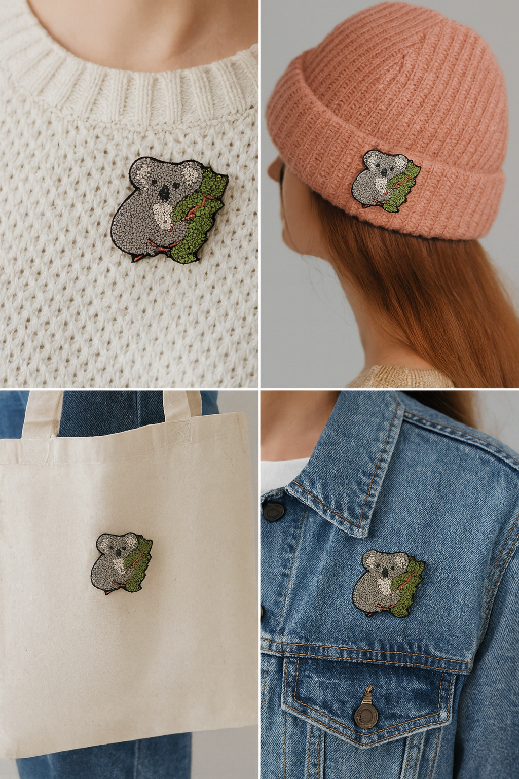 Broche koala brodée à la main portée point de nœuds – accessoire mode koala Australie animal mignon artisanal unique cadeau original – Tawus
