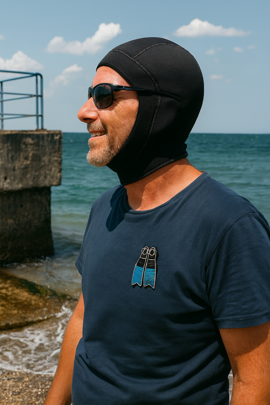 Broche palme plongeur brodée à la main portée – accessoire mode plongée snorkeling mer été artisanal unique – Tawu