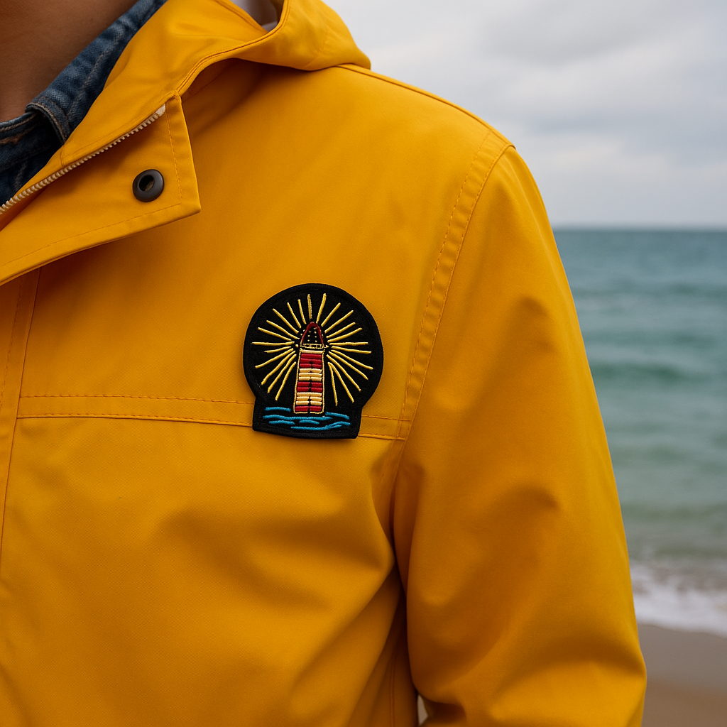 Broche phare brodée à la main portée – accessoire mode phare mer Bretagne côte lumière guide artisanal unique cadeau original – Tawus
