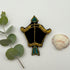 Broche signe astrologique Sagittaire brodée main – bijou artisanal perles et fils métalliques – Tawus