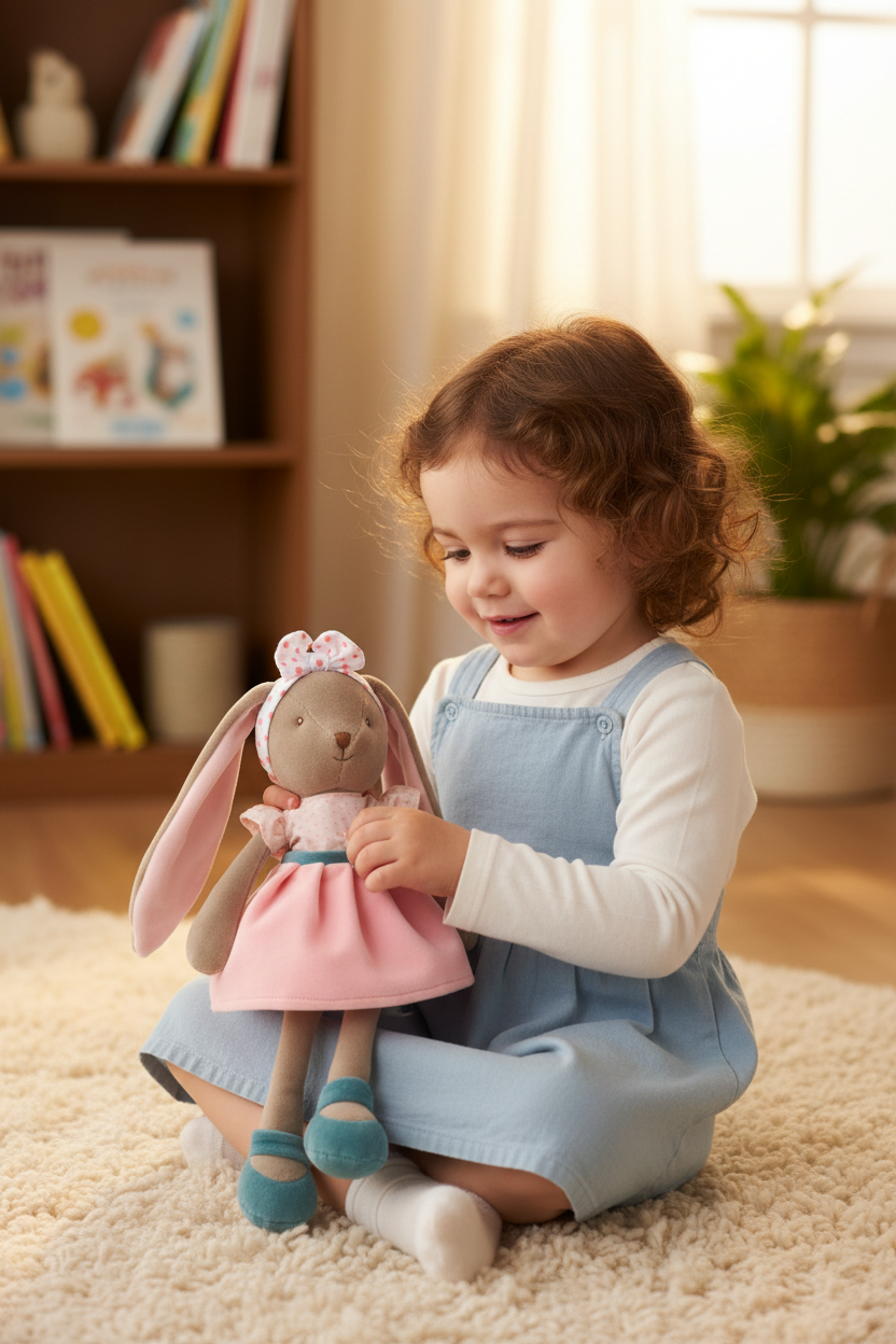 Peluche Sunny Sister Bukowski Design en situation – doudou bébé doux et rassurant, idéal comme cadeau de naissance – Tawus