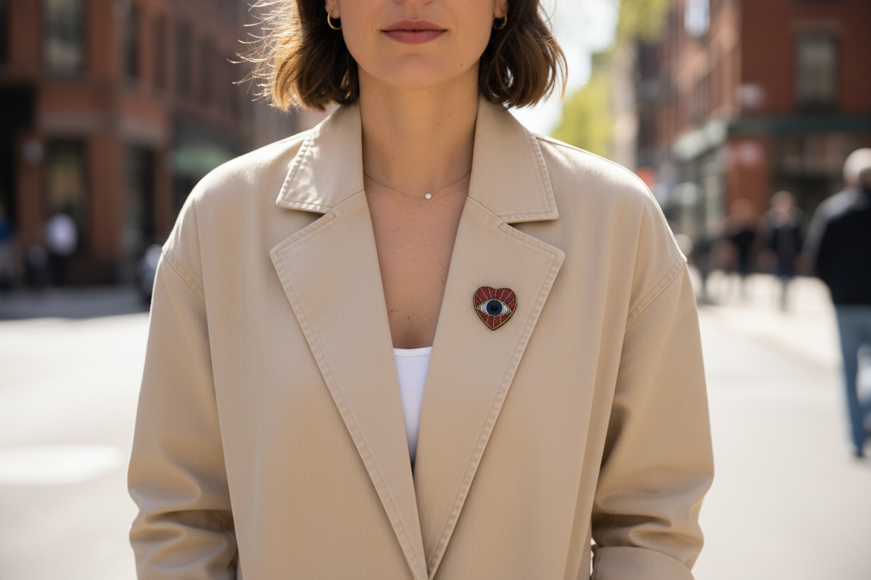 Broche Coeur Oeil Rouge brodée à la main