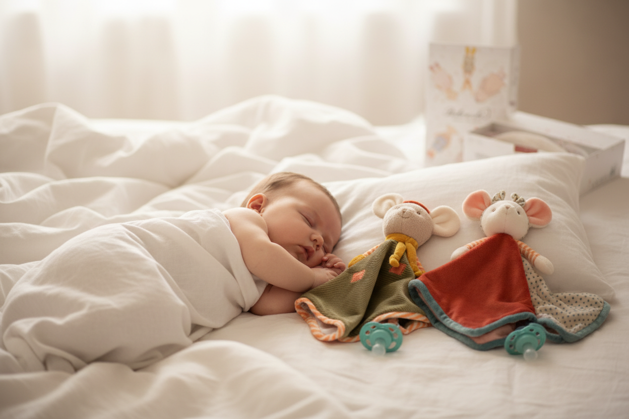 Peluche souris ingefrid et henry Bukowski Design en situation – doudou bébé doux et rassurant, idéal comme cadeau de naissance – Tawus
