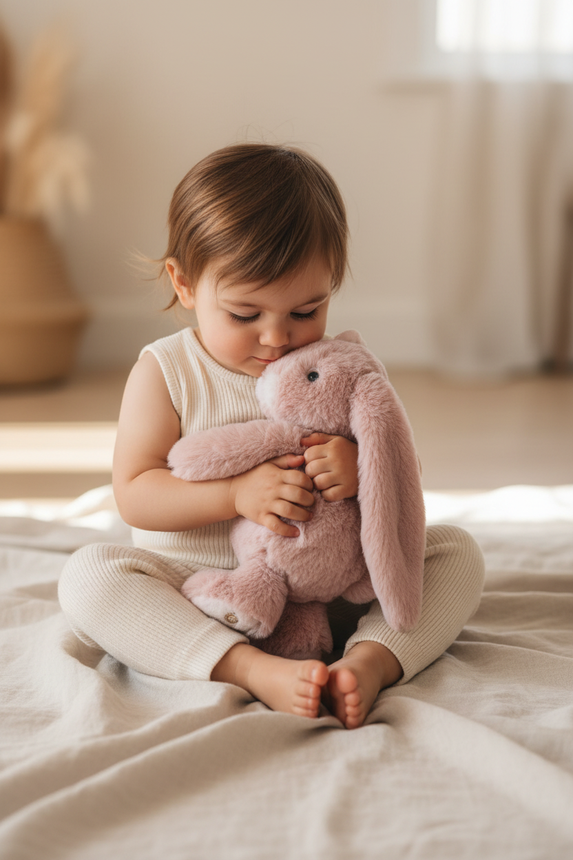Peluche junior Kanina antique pink Bukowski Design en situation – doudou bébé doux et rassurant, idéal comme cadeau de naissance – Tawus