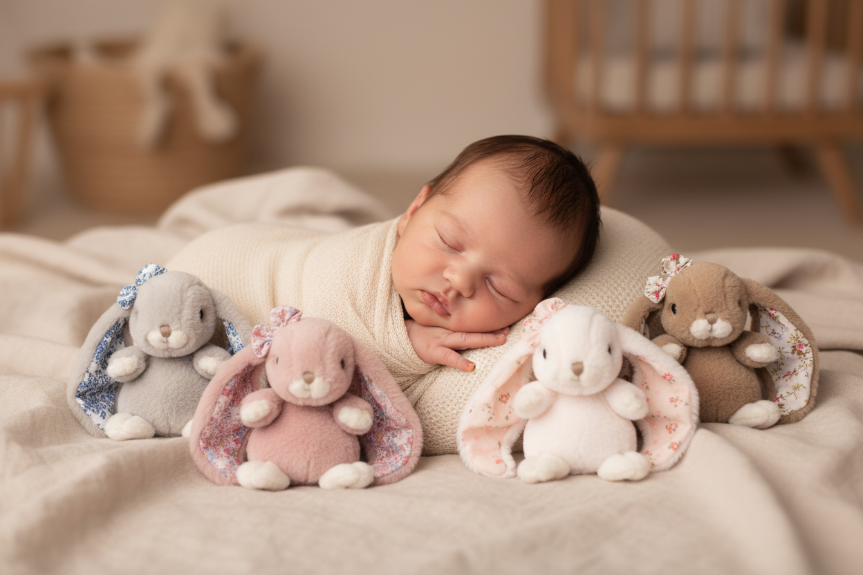 Peluche  Kanina floral Bukowski Design en situation – doudou bébé doux et rassurant, idéal comme cadeau de naissance – Tawus