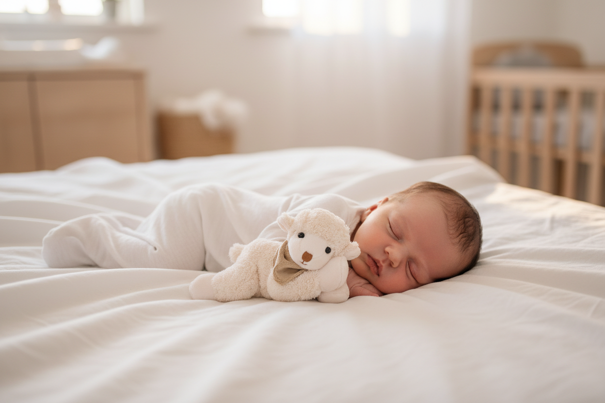Peluche mouton lady Lefty Bukowski Design en situation – doudou bébé doux et rassurant, idéal comme cadeau de naissance – Tawus