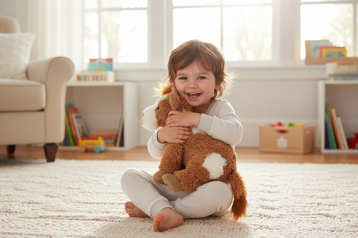 Peluche vache Madison Bukowski Design en situation – doudou bébé doux et rassurant, idéal comme cadeau de naissance – Tawus
