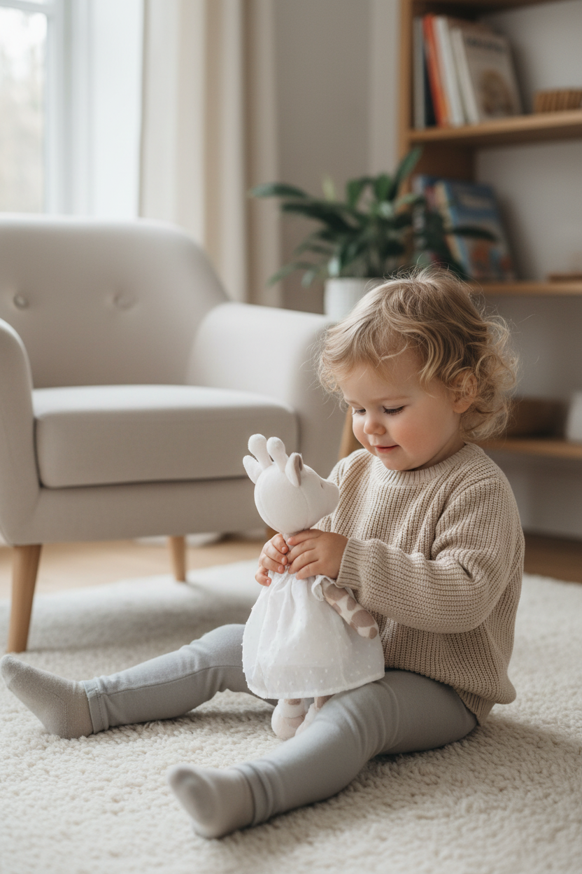 Peluche Girafe Lucy en situation – doudou bébé doux et rassurant, idéal comme cadeau de naissance – Tawus
