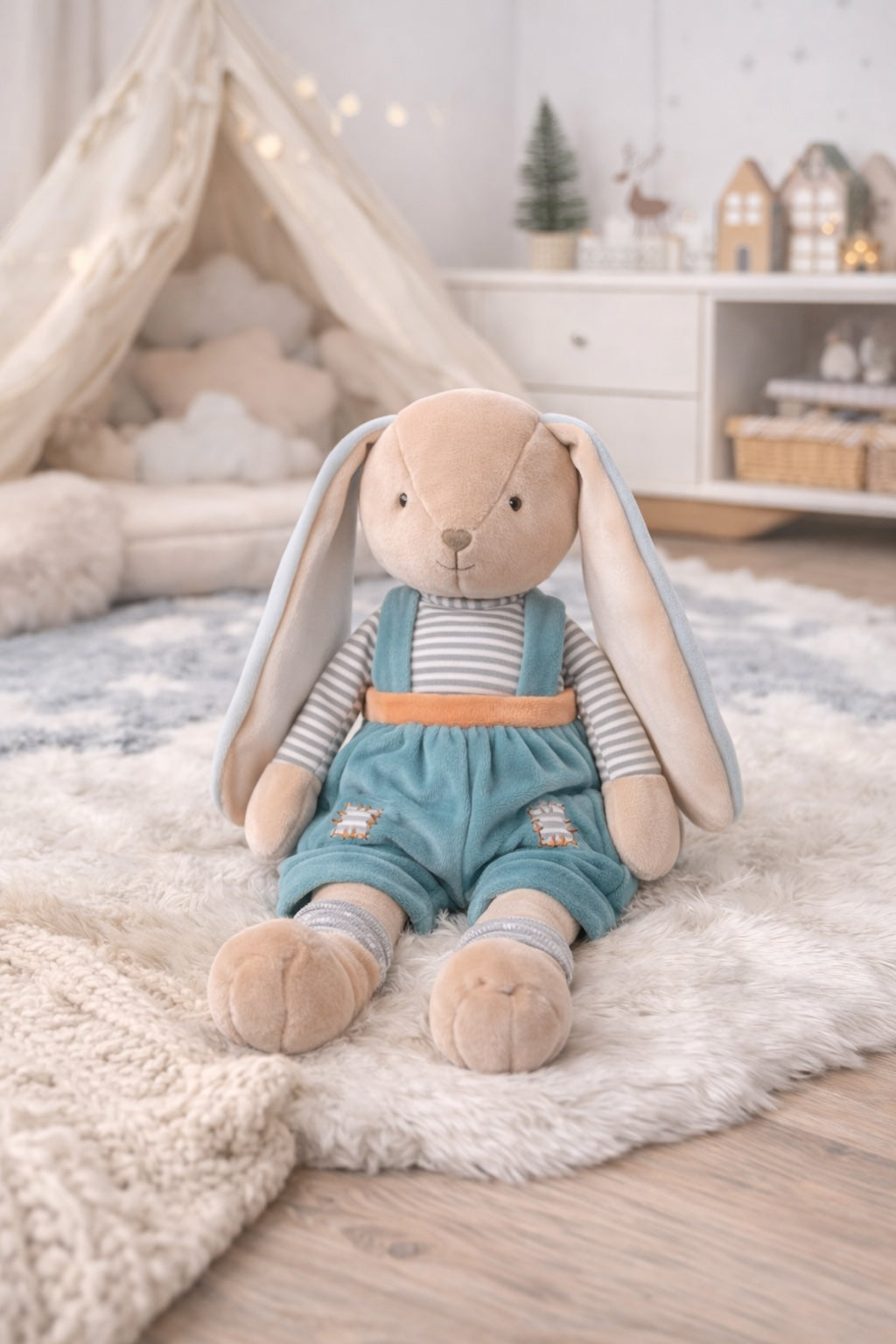 Peluche lapin Bunny Brothers bleu Bukowski Design – doudou bébé lapin bleu cadeau naissance garçon – Tawus