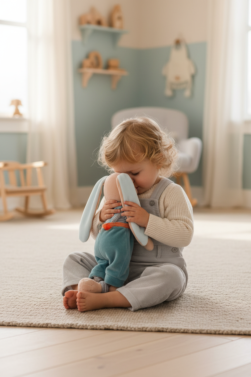 Peluche Lapin Bunny Brothers Bukowski Design en situation – doudou bébé doux et rassurant, idéal comme cadeau de naissance – Tawus