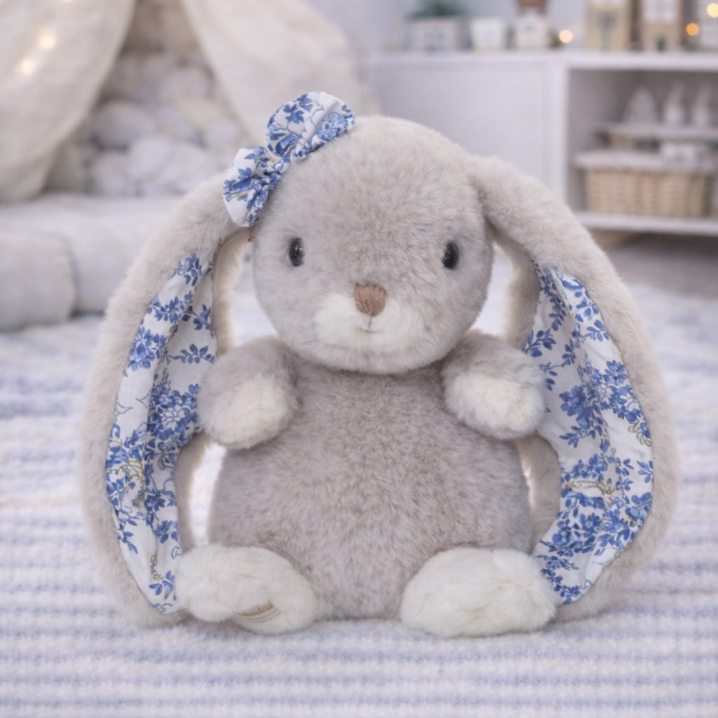Peluche lapin Kanina Floral gris bleu Bukowski Design – doudou bébé lapin floral cadeau naissance – Tawus