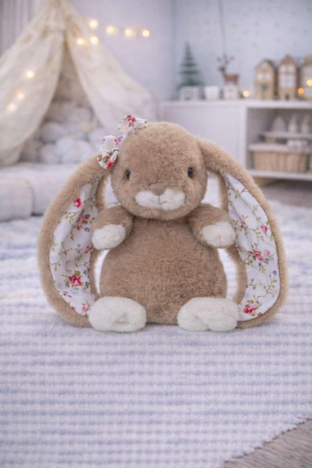 Peluche lapin Kanina Floral marron Bukowski Design – doudou bébé lapin floral cadeau naissance original – Tawus