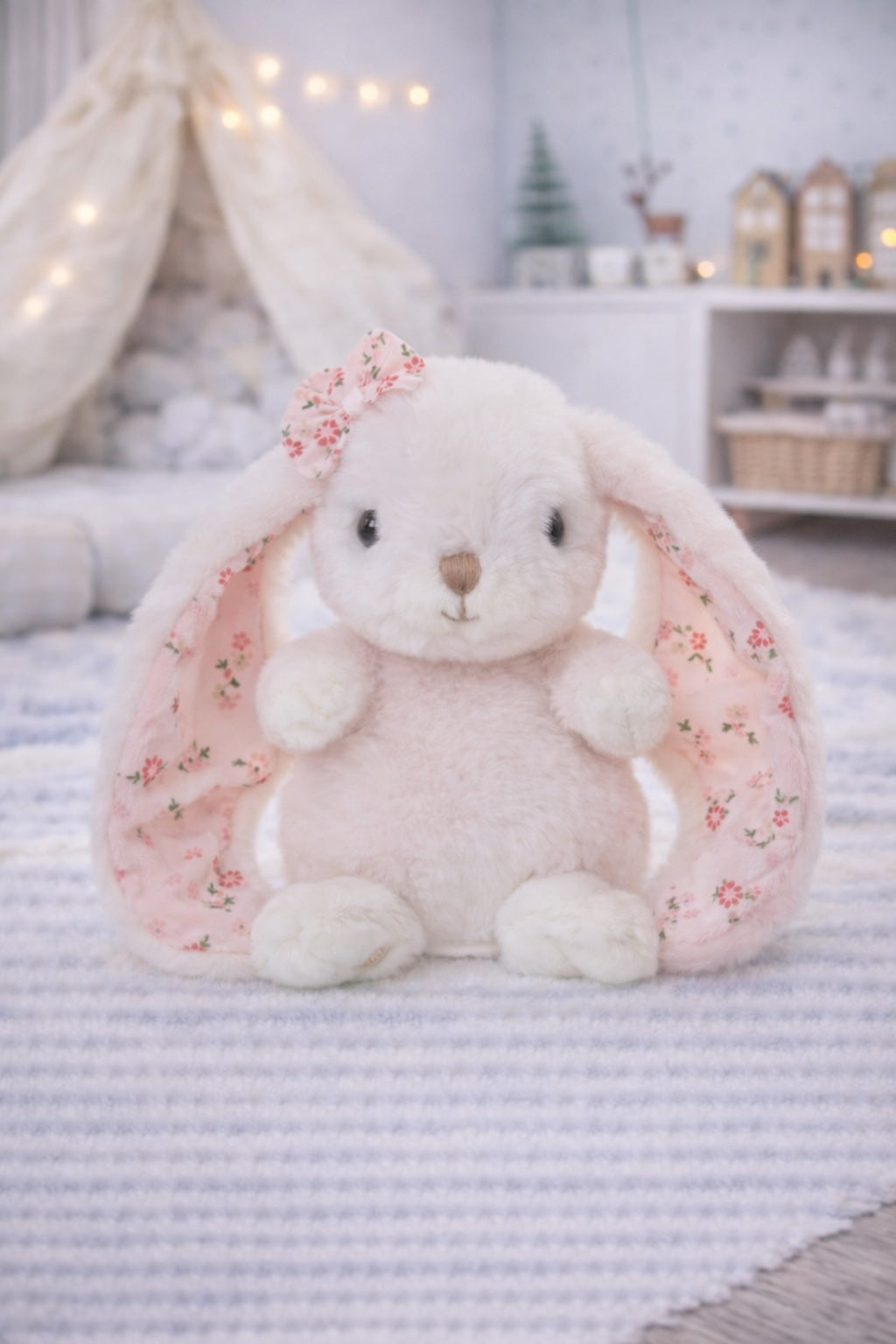 Peluche lapin Kanina Floral rose pâle Bukowski Design – doudou bébé lapin floral cadeau naissance fille – Tawus