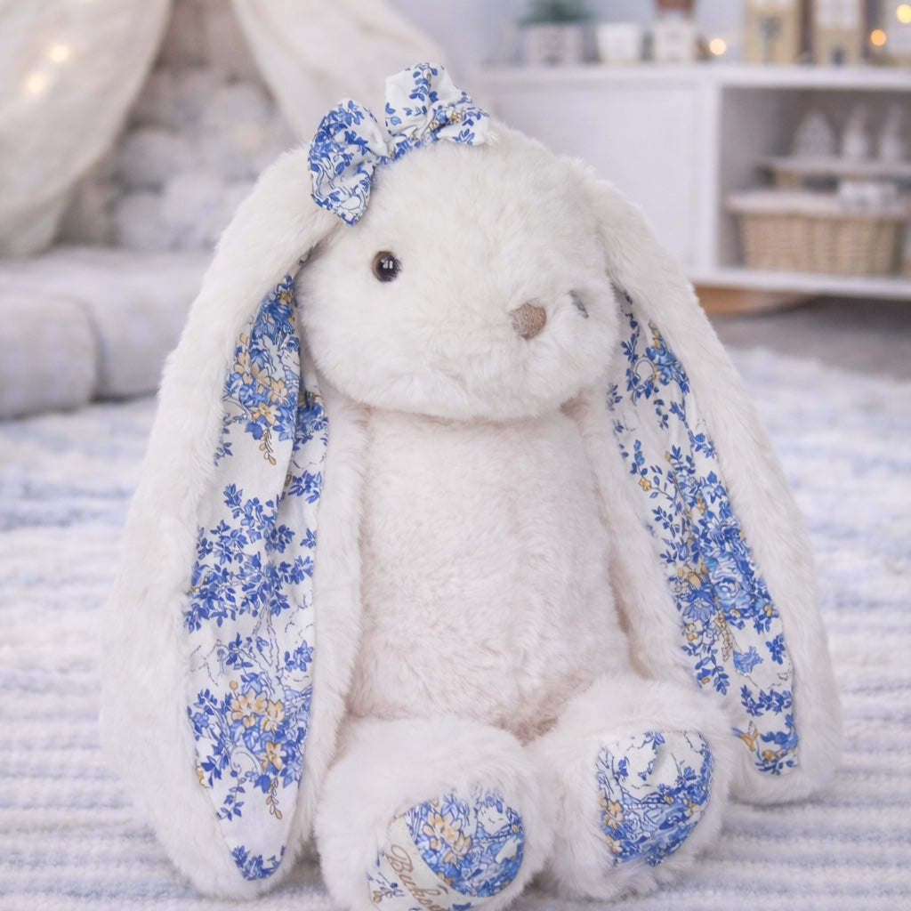 Peluche lapin Sweet Pretty Floral blanc Bukowski Design – doudou bébé lapin blanc floral cadeau naissance fille – Tawus