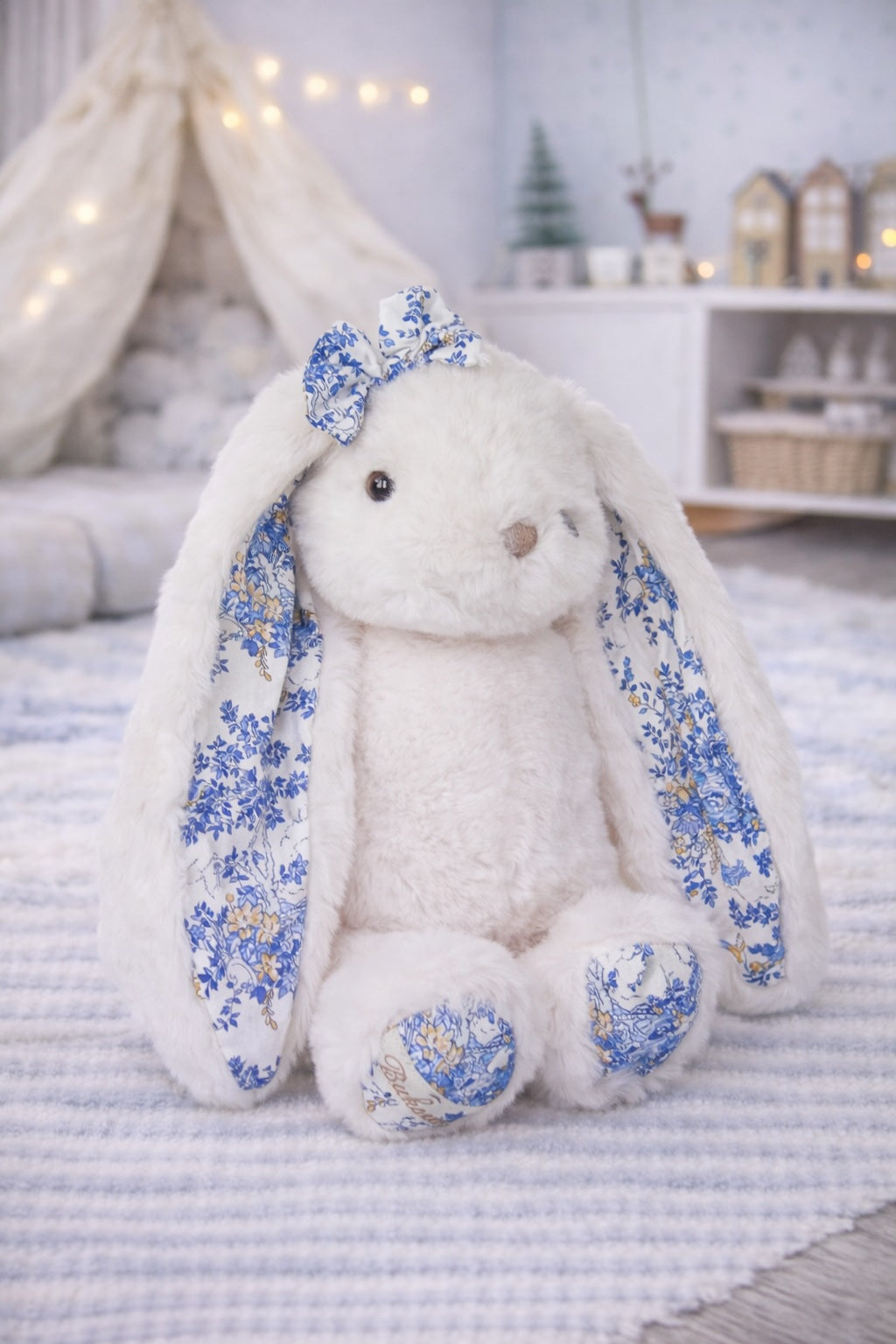 Peluche lapin Sweet Pretty Floral blanc Bukowski Design – doudou bébé lapin blanc floral cadeau naissance fille – Tawus