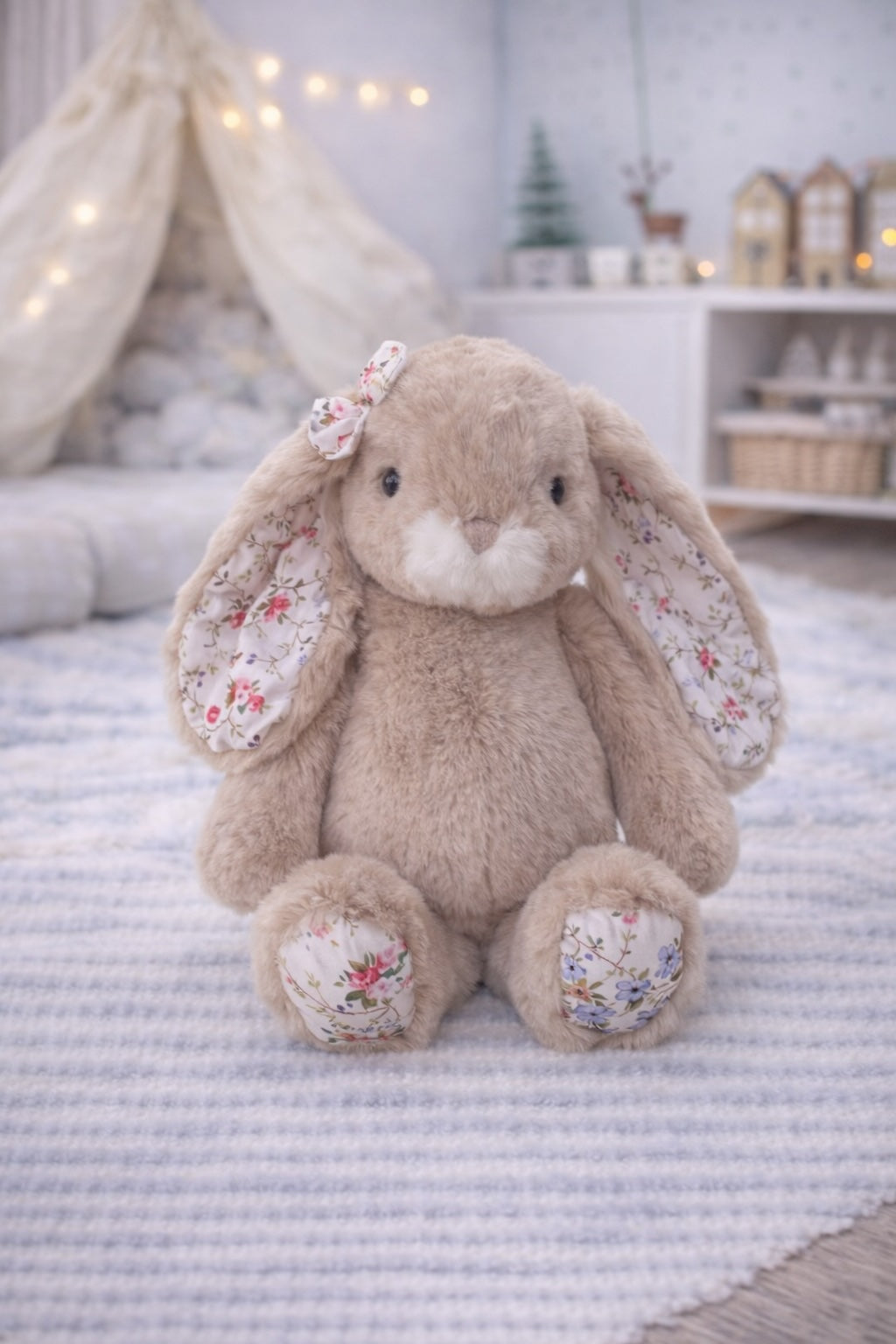Peluche lapin Sweet Pretty Floral brun Bukowski Design – doudou bébé lapin brun floral cadeau naissance – Tawus