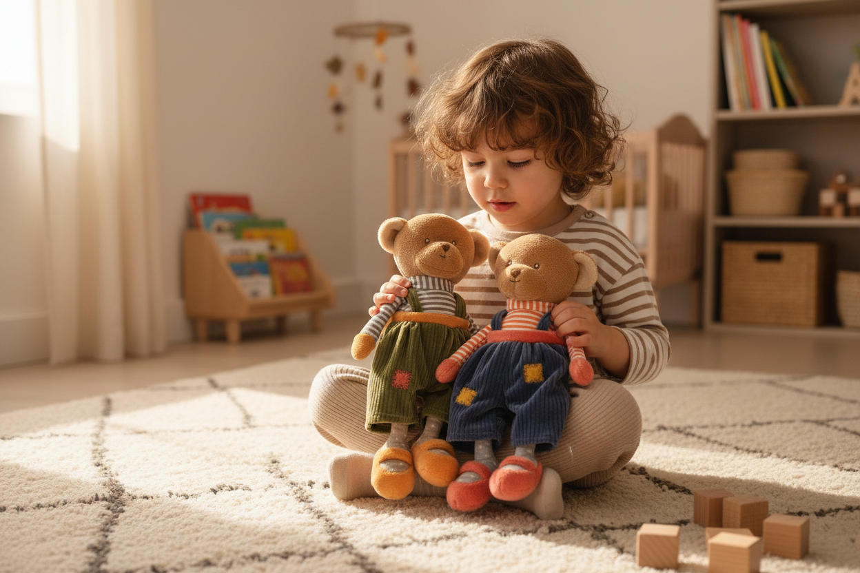 Peluche ours baby mavii Bukowski Design en situation – doudou bébé doux et rassurant, idéal comme cadeau de naissance – Tawus