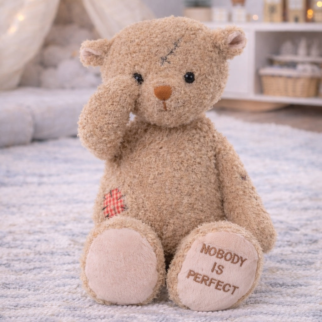Peluche ours Nobody's Perfect Bukowski Design – doudou bébé ours cadeau naissance original humour – Tawus