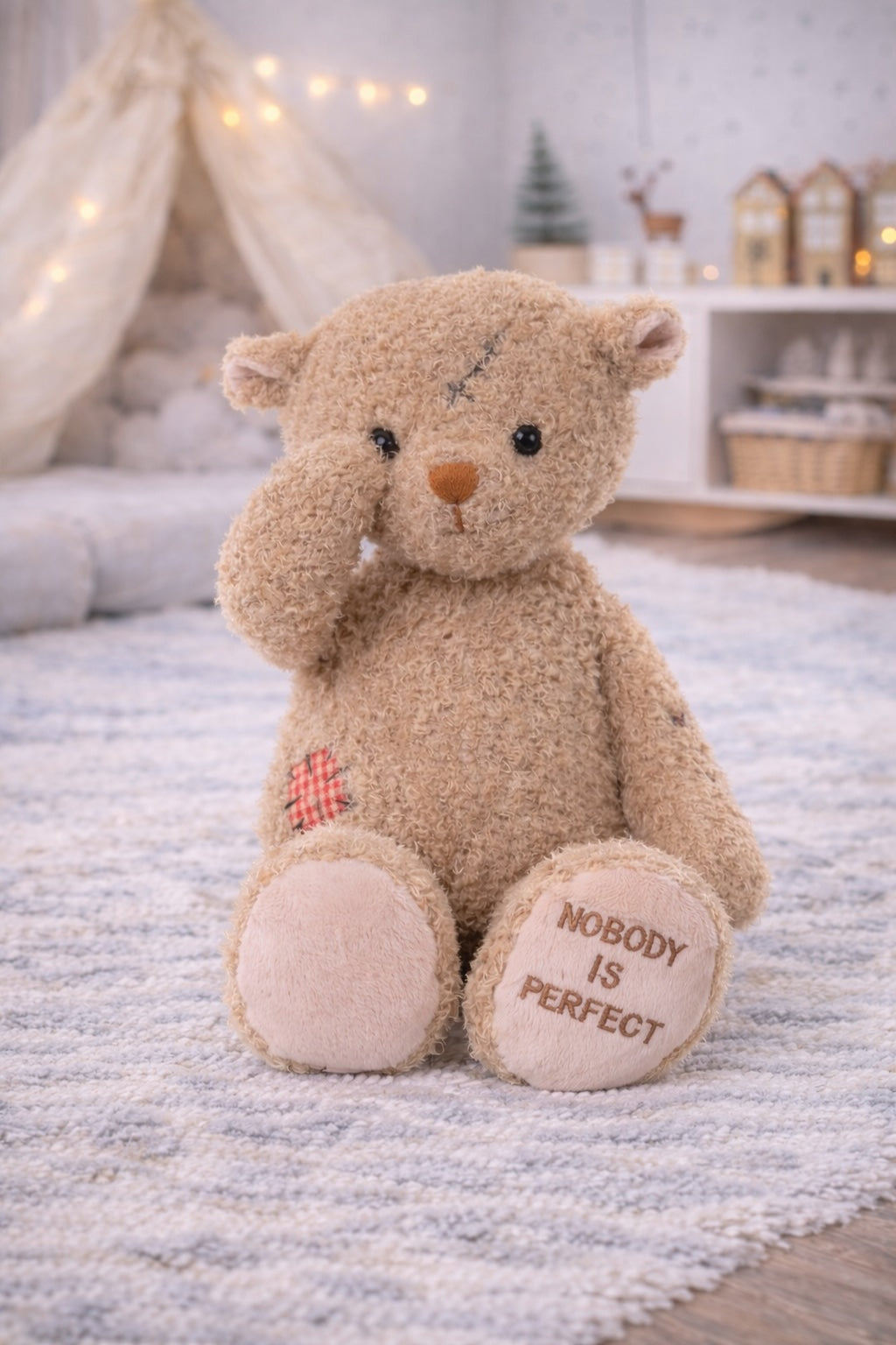 Peluche ours Nobody's Perfect Bukowski Design – doudou bébé ours cadeau naissance original humour – Tawus
