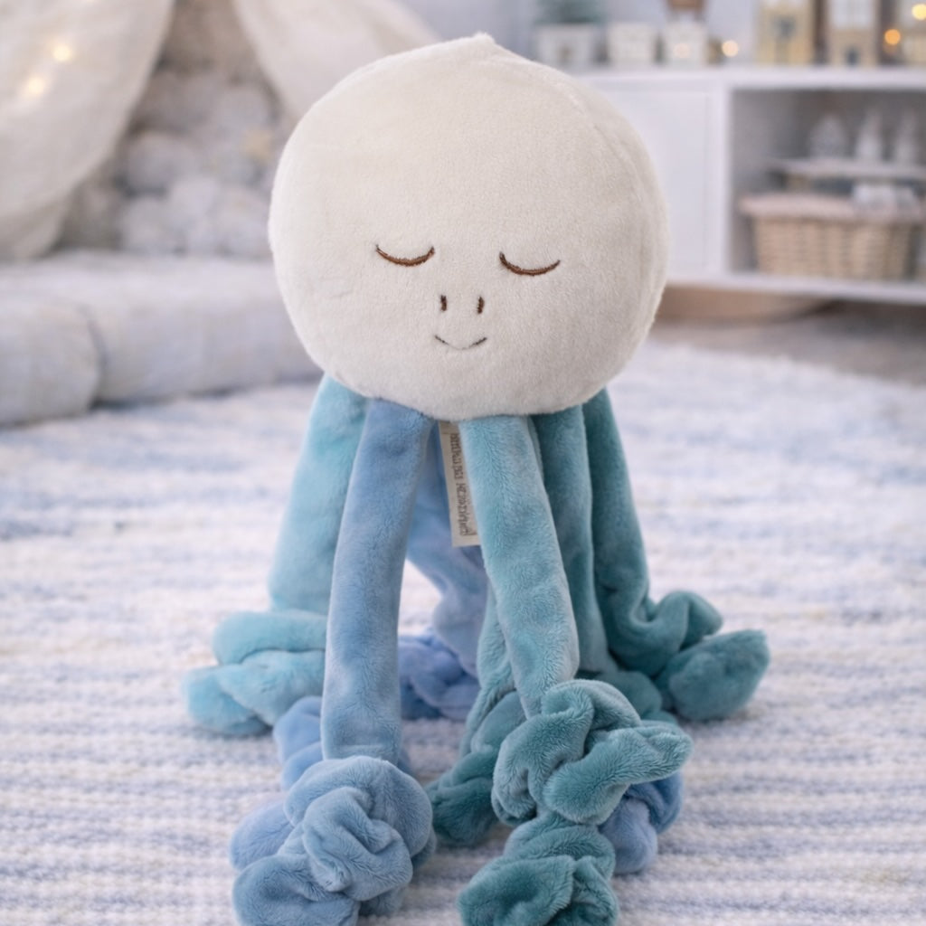 Peluche poulpe Inky Bukowski Design – doudou bébé pieuvre bleu cadeau naissance garçon original – Tawus