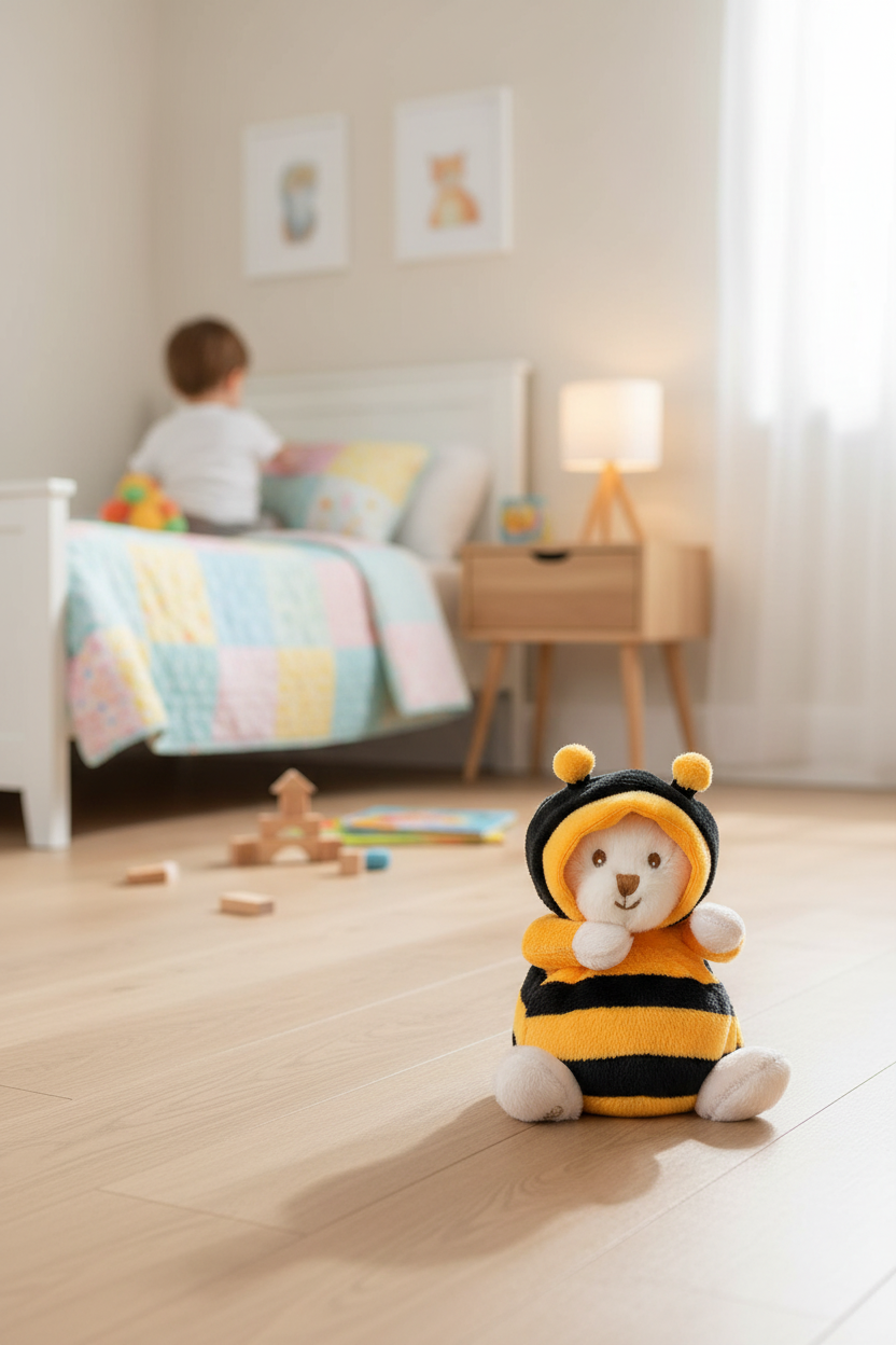 Peluche Ziggy abeille Bukowski Design en situation – doudou bébé doux et rassurant, idéal comme cadeau de naissance – Tawus