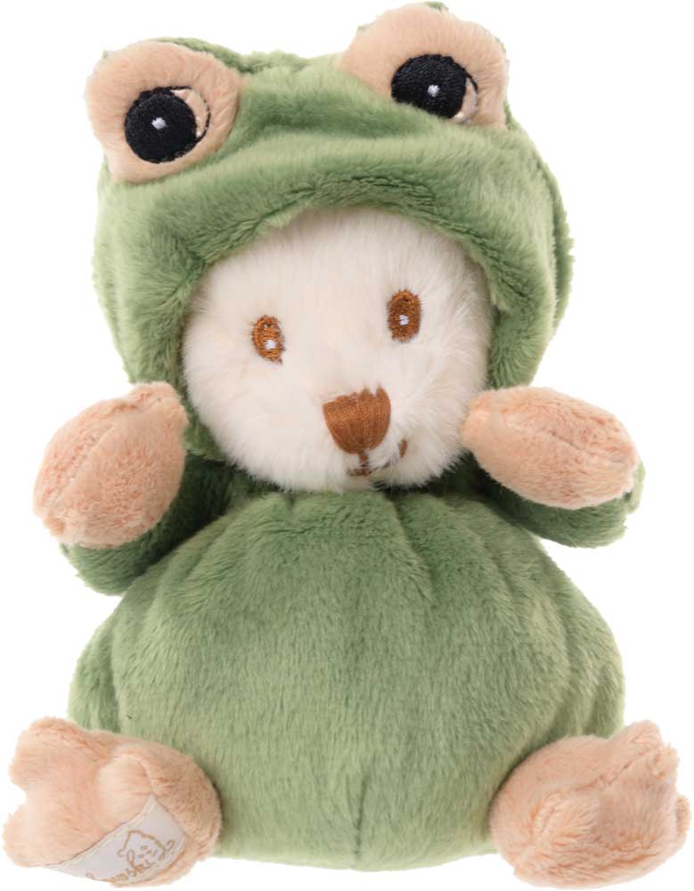 Ziggy grenouille Bukowski Design en situation – peluche bébé grenouille doudou cadeau naissance enfant original – Tawus