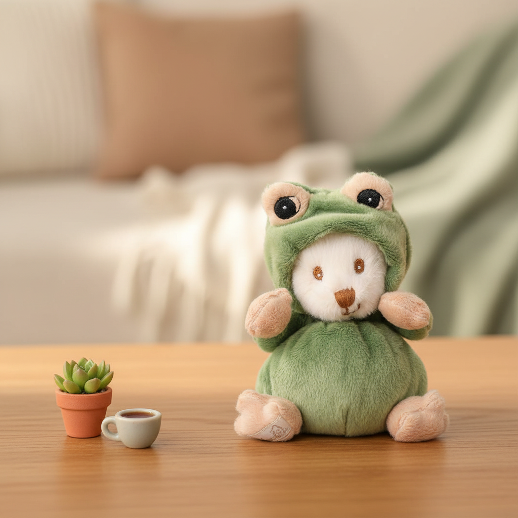 Peluche Ziggy grenouille Bukowski Design en situation – doudou bébé doux et rassurant, idéal comme cadeau de naissance – Tawus