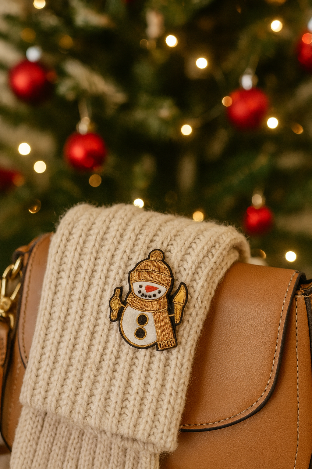 Broche Bonhomme de Neige brodée à la main