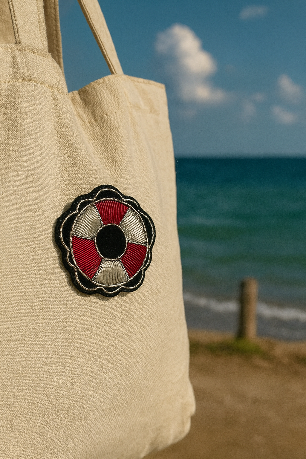 Broche Bouée brodée à la main