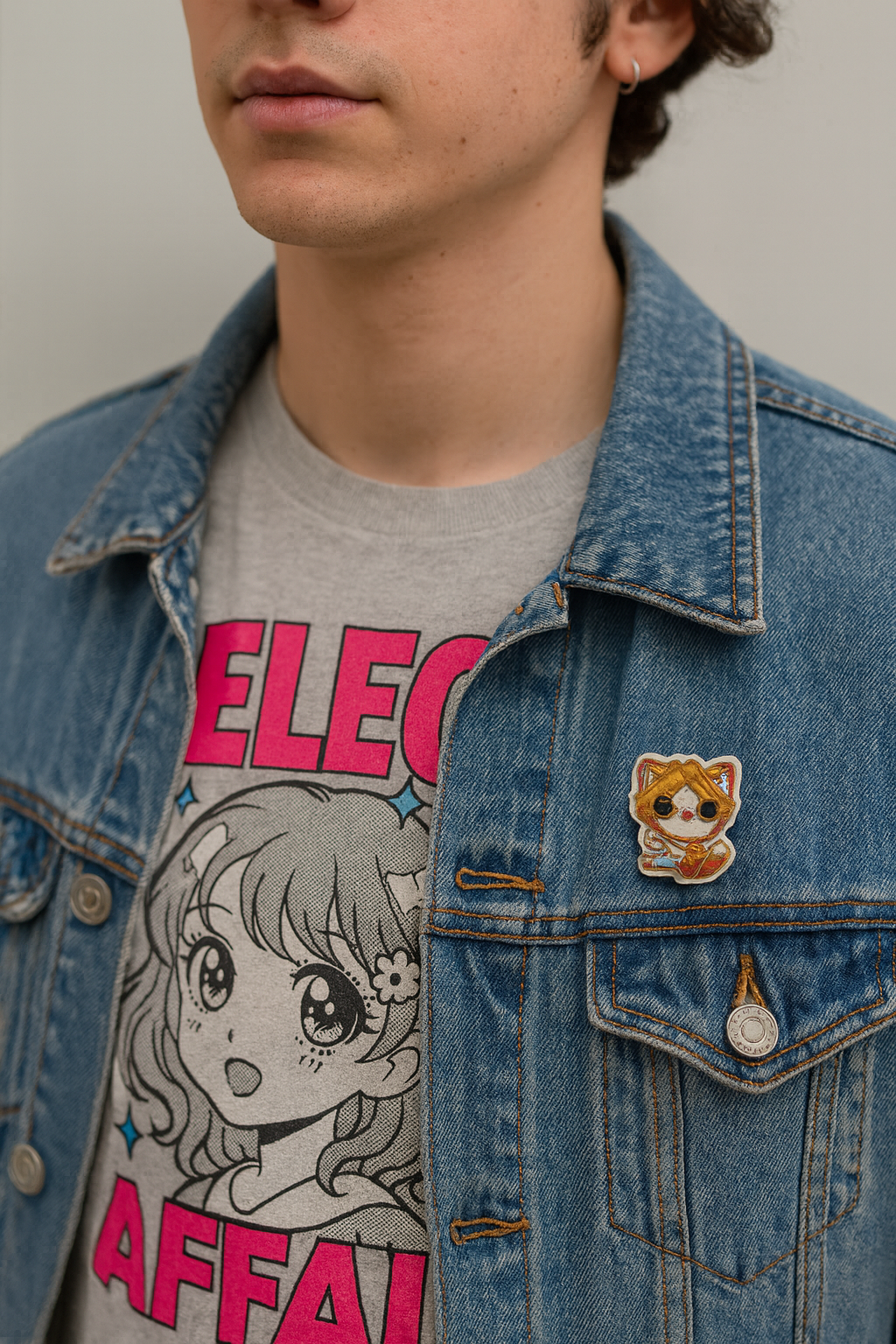 Broche Chibi Chat brodée à la main