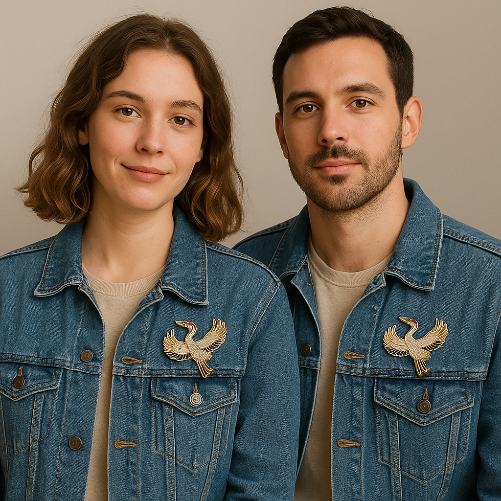 Broche Grue brodée à la main