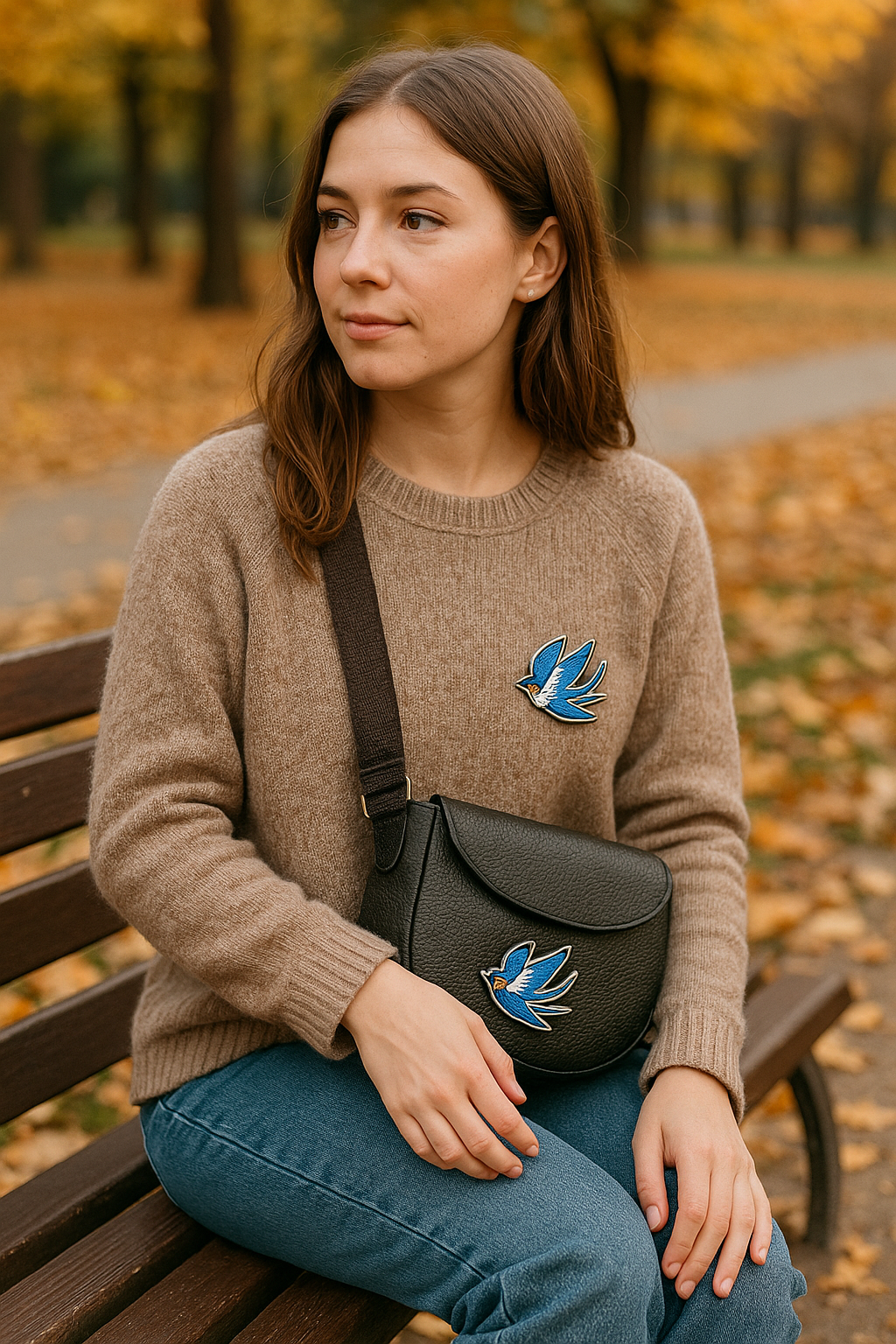 Broche Hirondelle brodée à la main