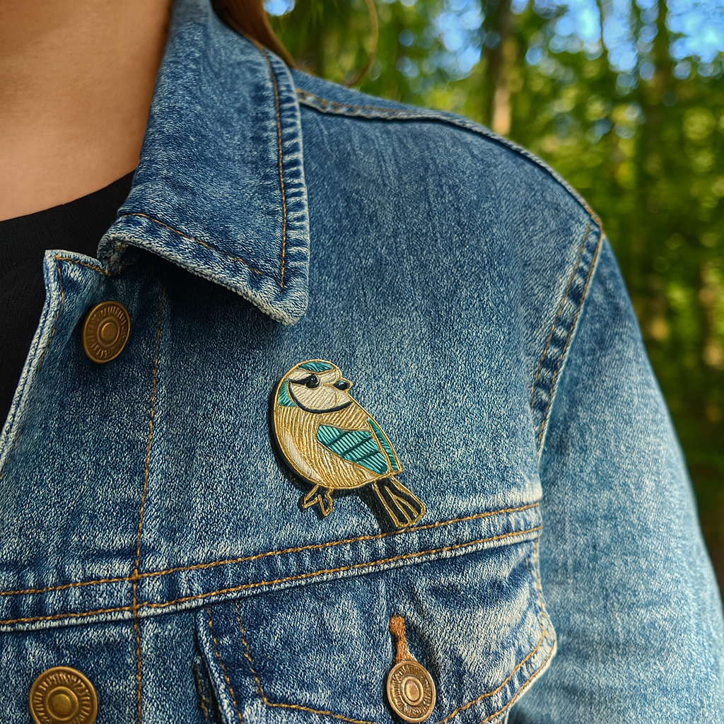Broche Mésange brodée à la main
