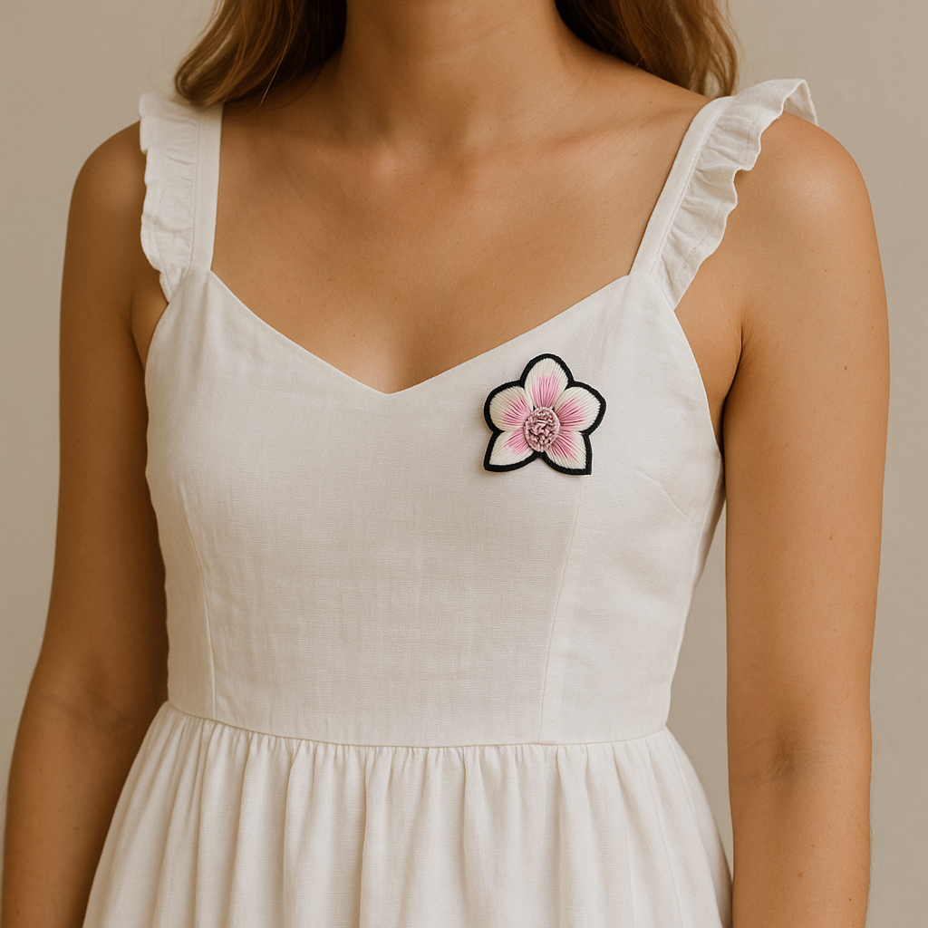 Broche Orchidée brodée à la main