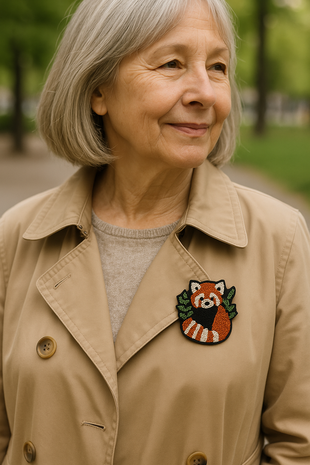 Broche Panda Roux brodée à la main