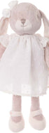Peluche lapin rose Léna de Bukowski Design vue de face, avec une robe blanche, un nœud sur l’oreille et des chaussons.