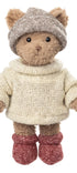  Peluche ours Robby de Bukowski Design vue de face sur fond blanc, en pull écru, bonnet gris et chaussons rouges