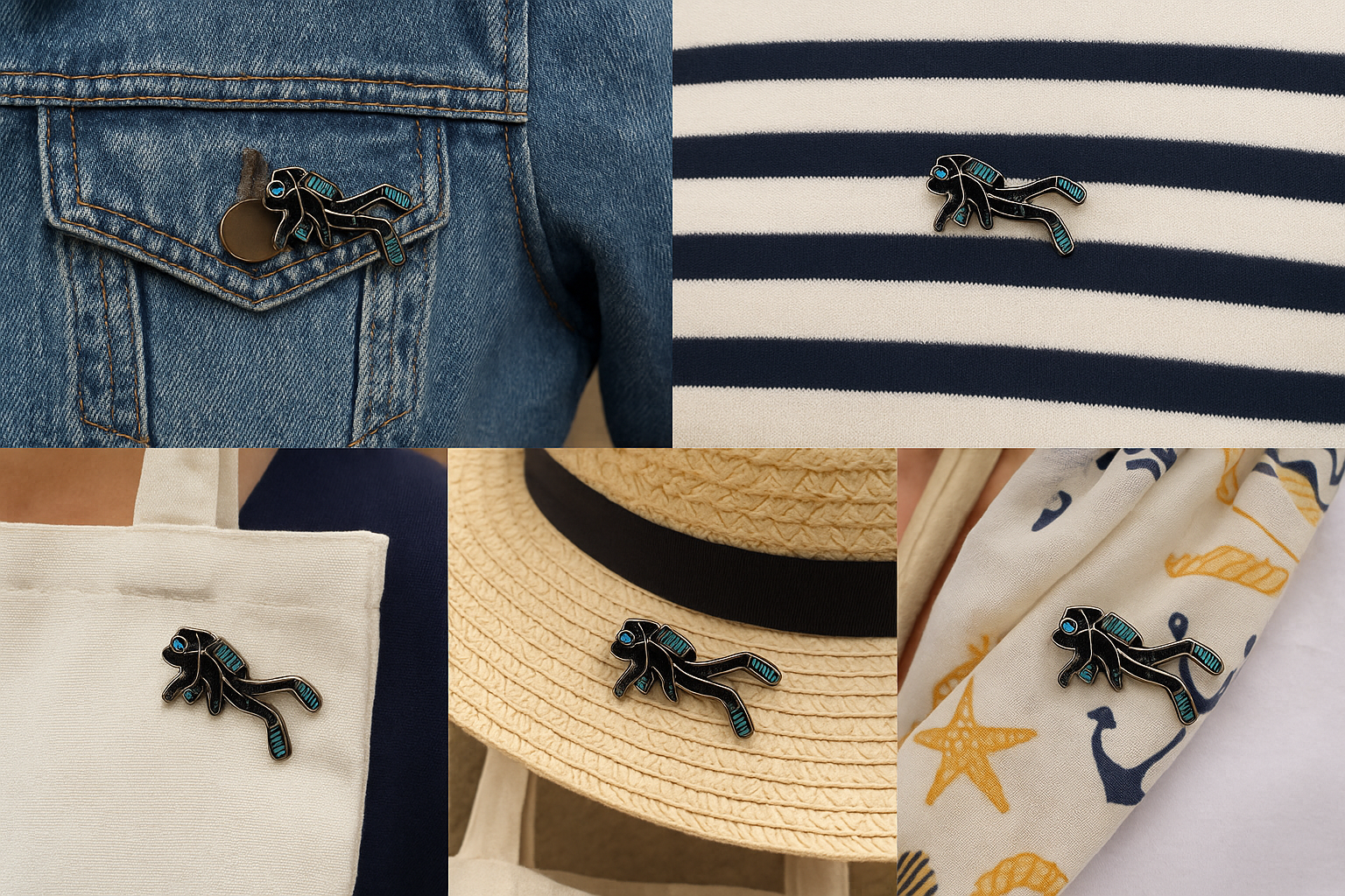 Broche Plongeur brodée à la main