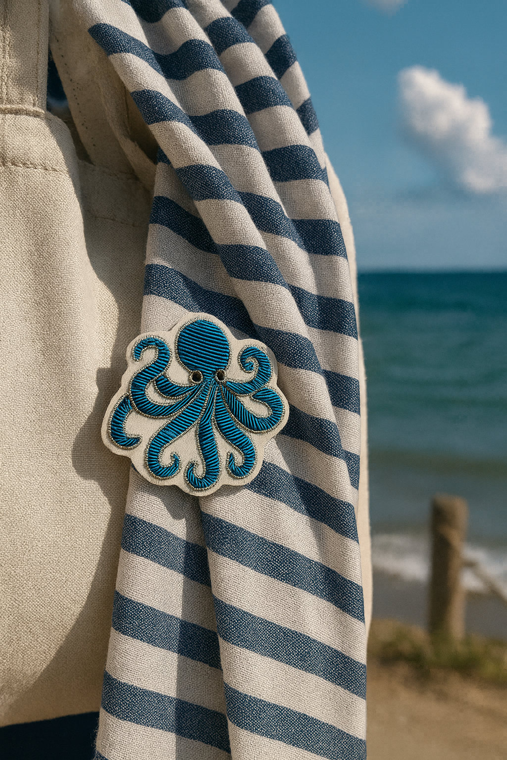 Broche Poulpe brodée à la main