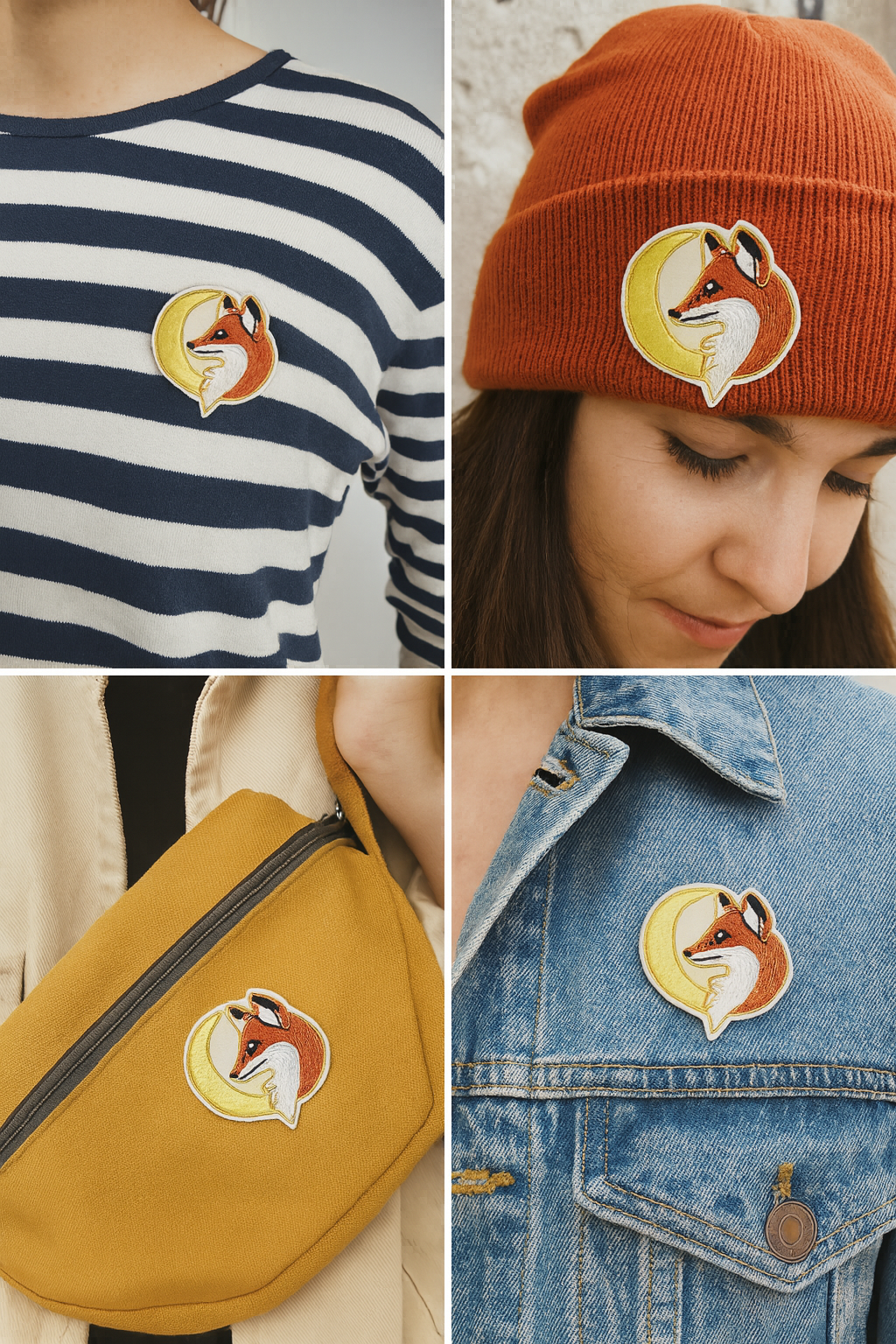 Broche Renard & Lune brodée à la main